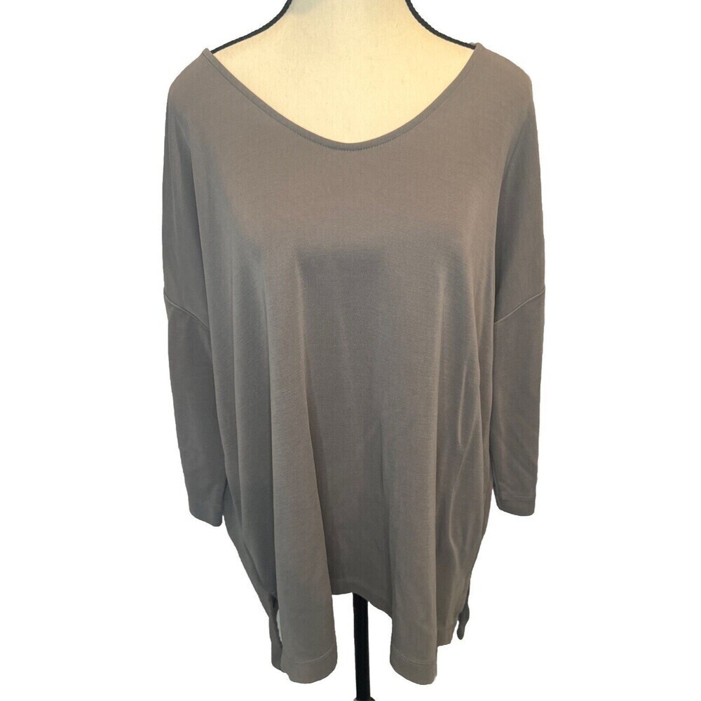 PureJill GRAY 3/4 Sleeve Tencel Modal Polyester Knit Tunic Lagenlook Sz Large